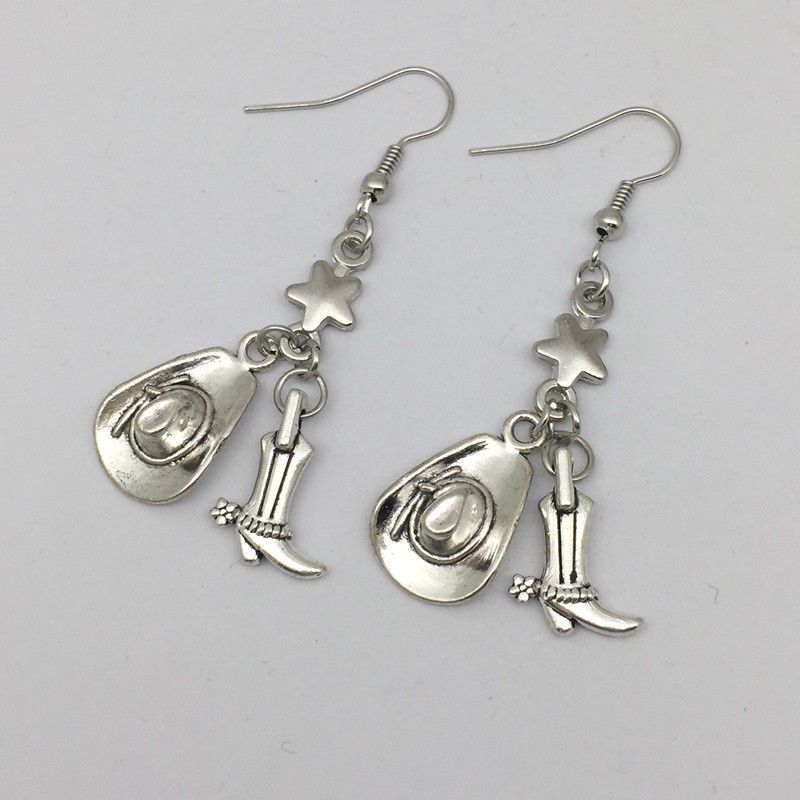 Earrings hot-selling fashion new earrings cowboy hat cowboy boots retro cowboy style earrings ear hooks earrings_voghion.com