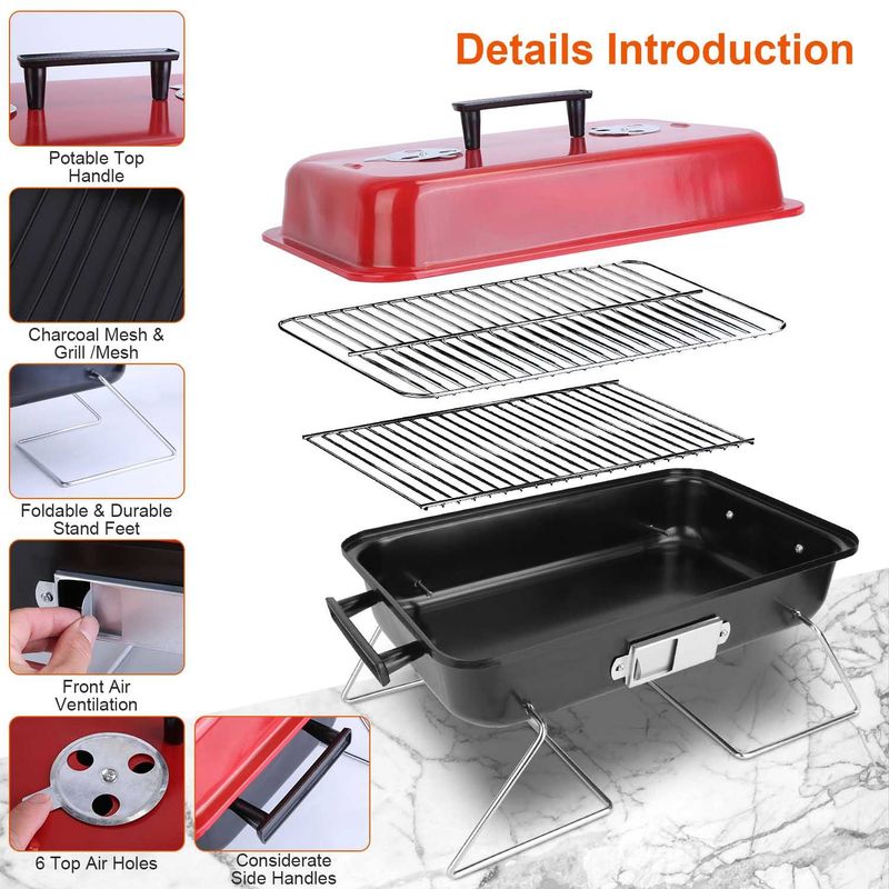 Portable Charcoal Grill Outdoor Tabletop Grill Small Barbecue Smoker Folding BBQ Grill With Lid For Backyard Camping Picnics Beach_voghion.com