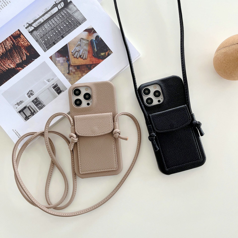 Mobile phone case iphone15 litchi pattern card holder crossbody phone case suitable for 14/13 internet celebrity elephant trunk phone case_voghion.com