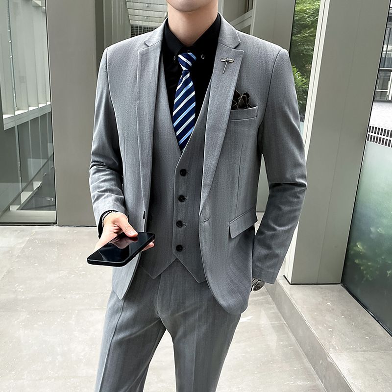 CT Groom's Set For Men, Three-Piece Korean Style Business Professional Formal Wear, Best Man's Tuxedo, Wedding Suit_voghion.com