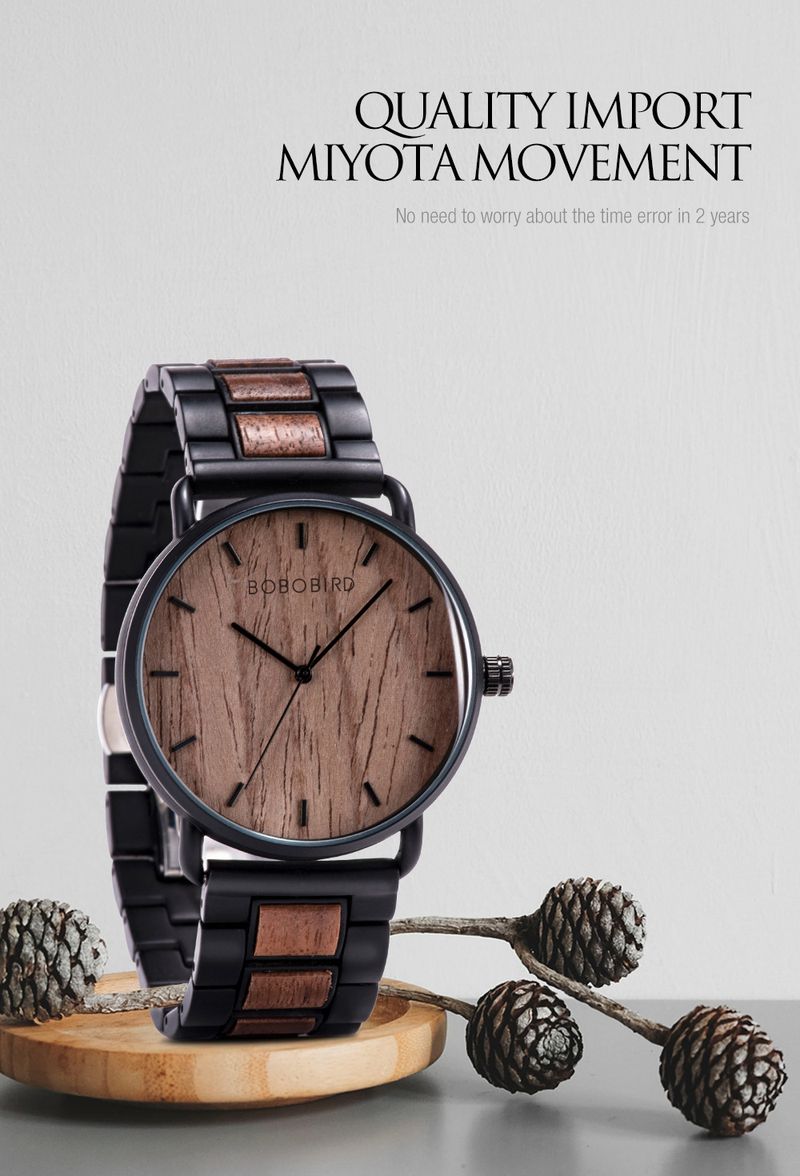 BOBO BIRD Lässige, einfache Holzuhr Herren Vollautomatische Mechanische Uhr Stahl- und Holzuhr Fabrikuhr_voghion.com