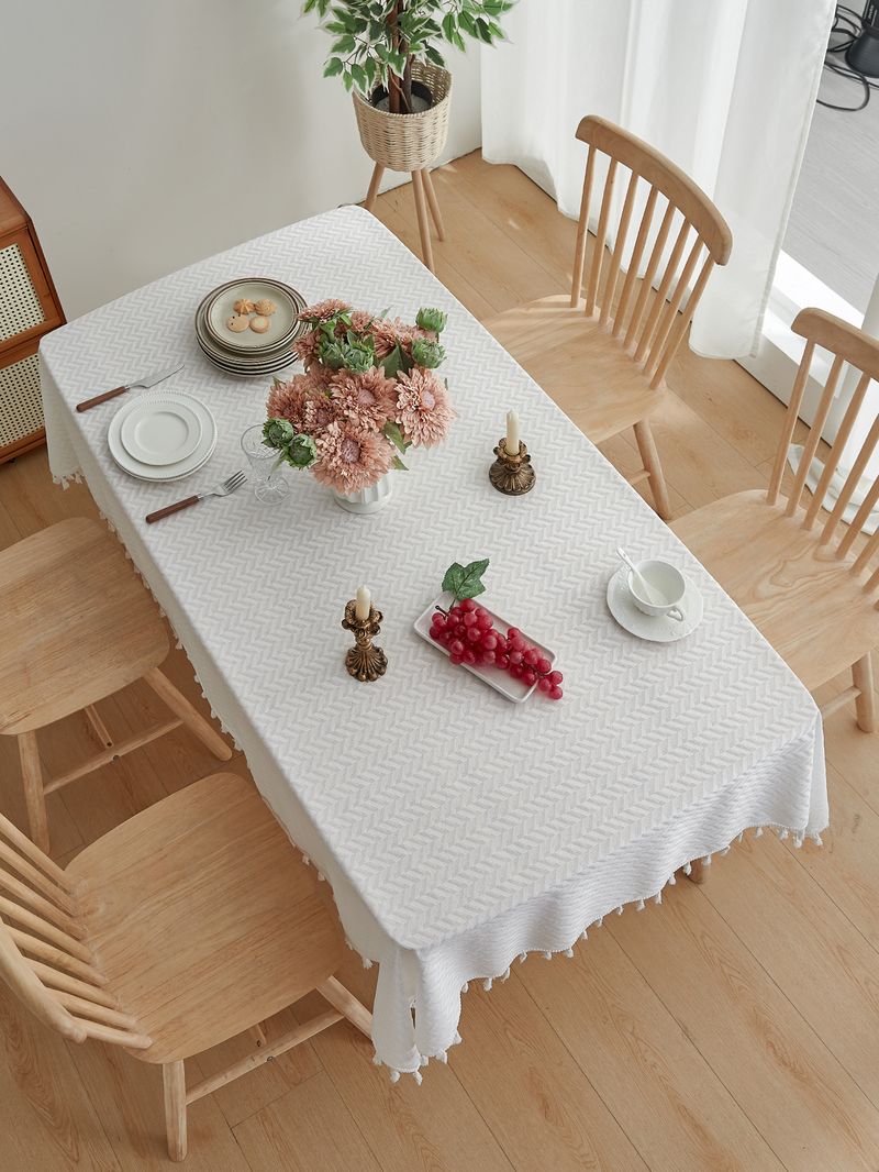 Tovaglia jacquard ondulata – Copritavolo rettangolare in misto poliestere e lino, antiscivolo e resistente al calore per sala da pranzo e arredamento_voghion.com