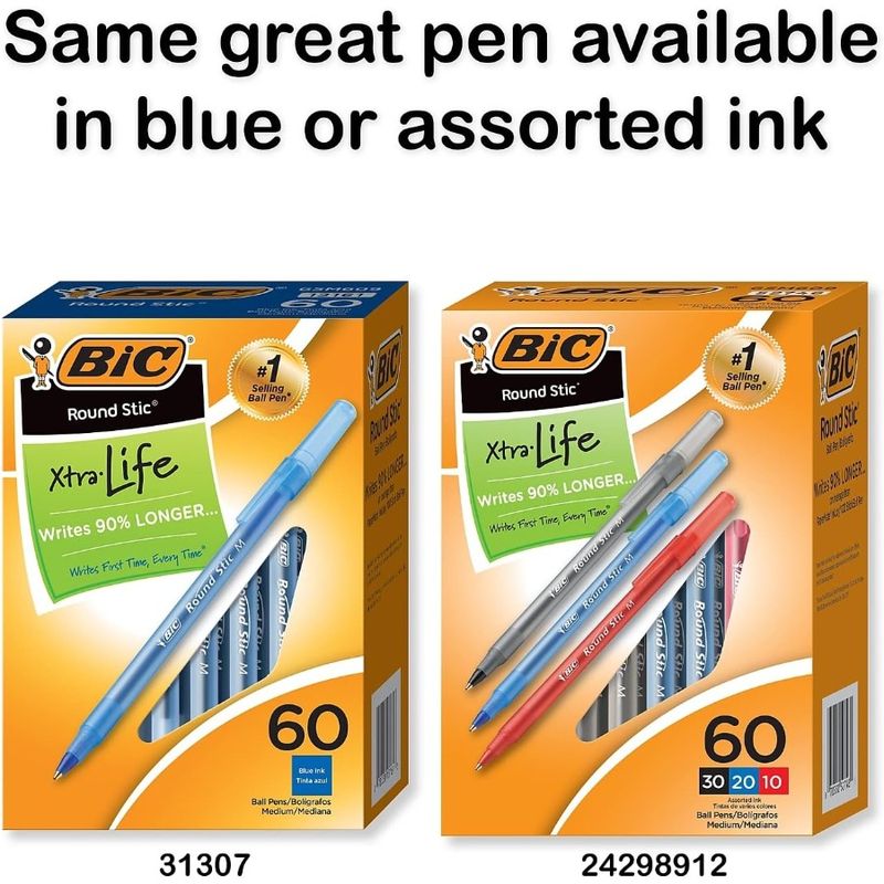 Round Stic Xtra Life Ballpoint Pen Medium Point 1.0mm Black 60Count_voghion.com