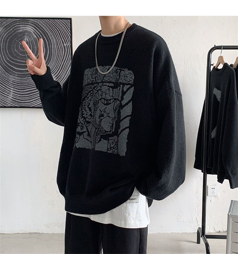Oversized Knit Sweater – Unisex Crewneck Pullover (M-XXL, Cotton Blend, Textured Jacquard)_voghion.com