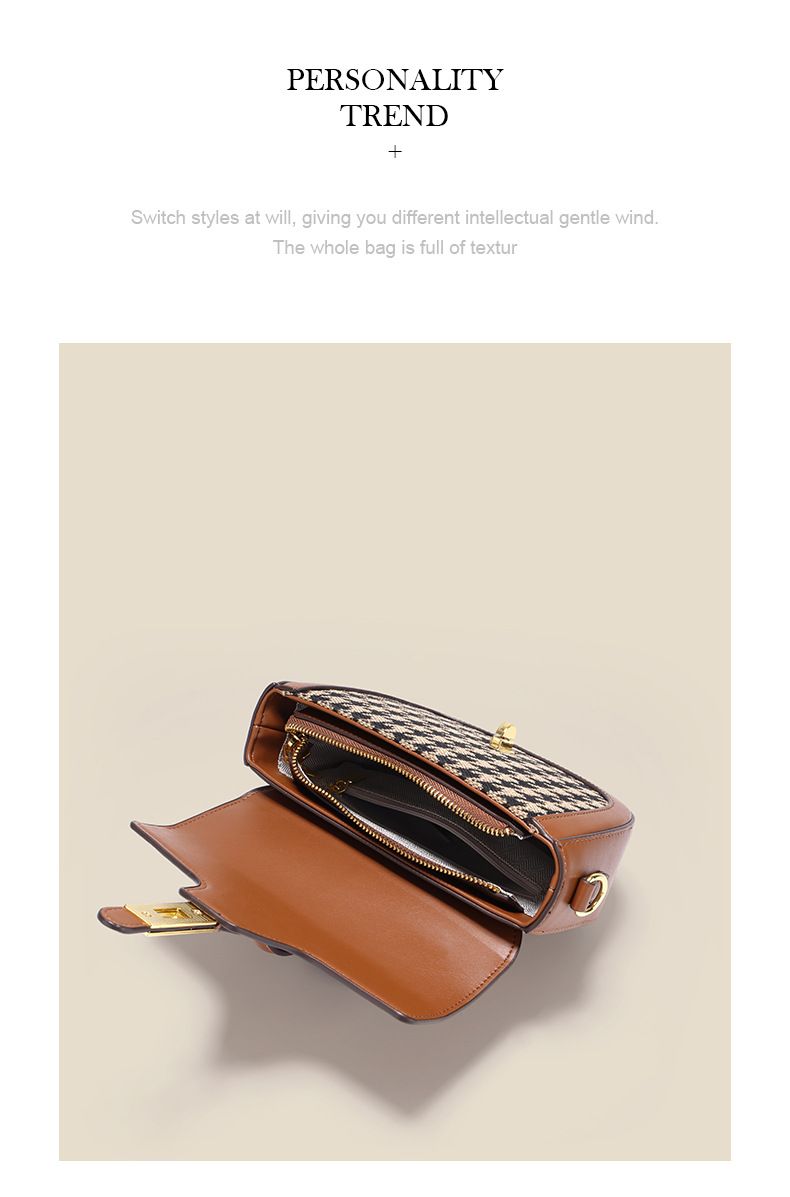 Houndstooth Latch Saddle 2024 Ny moderigtig alsidig crossbody gitterspænde skuldertaske_voghion.com