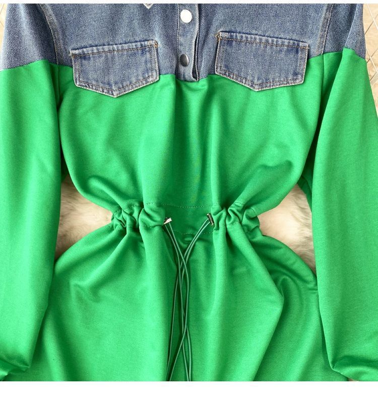 Women's Clothing New style dress for women in autumn, niche design, denim Polo collar, contrast color stitching, fashionable sweater dress_voghion.com