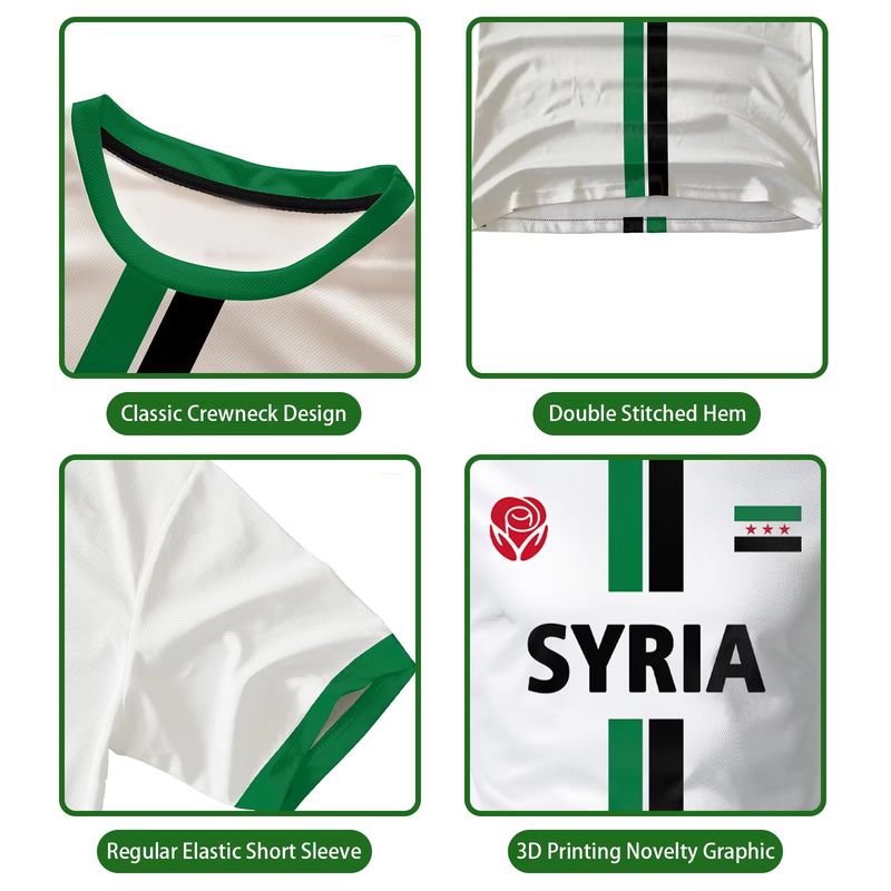 Nowa koszulka piłkarska Syria 3D Print T-shirt Flaga Syrii Koszulka męska/damska Oversize Casual Krótki rękaw T-shirt Unisex Topy Koszulki_voghion.com