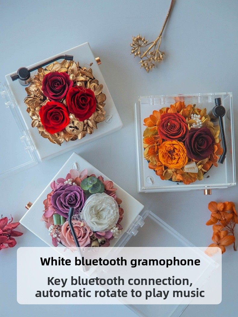 Altavoz Bluetooth con flores preservadas - Estilo gramófono retro | Regalo de cumpleaños creativo con un ambiente romántico | Regalo de aniversario para novias, Wi_voghion.com