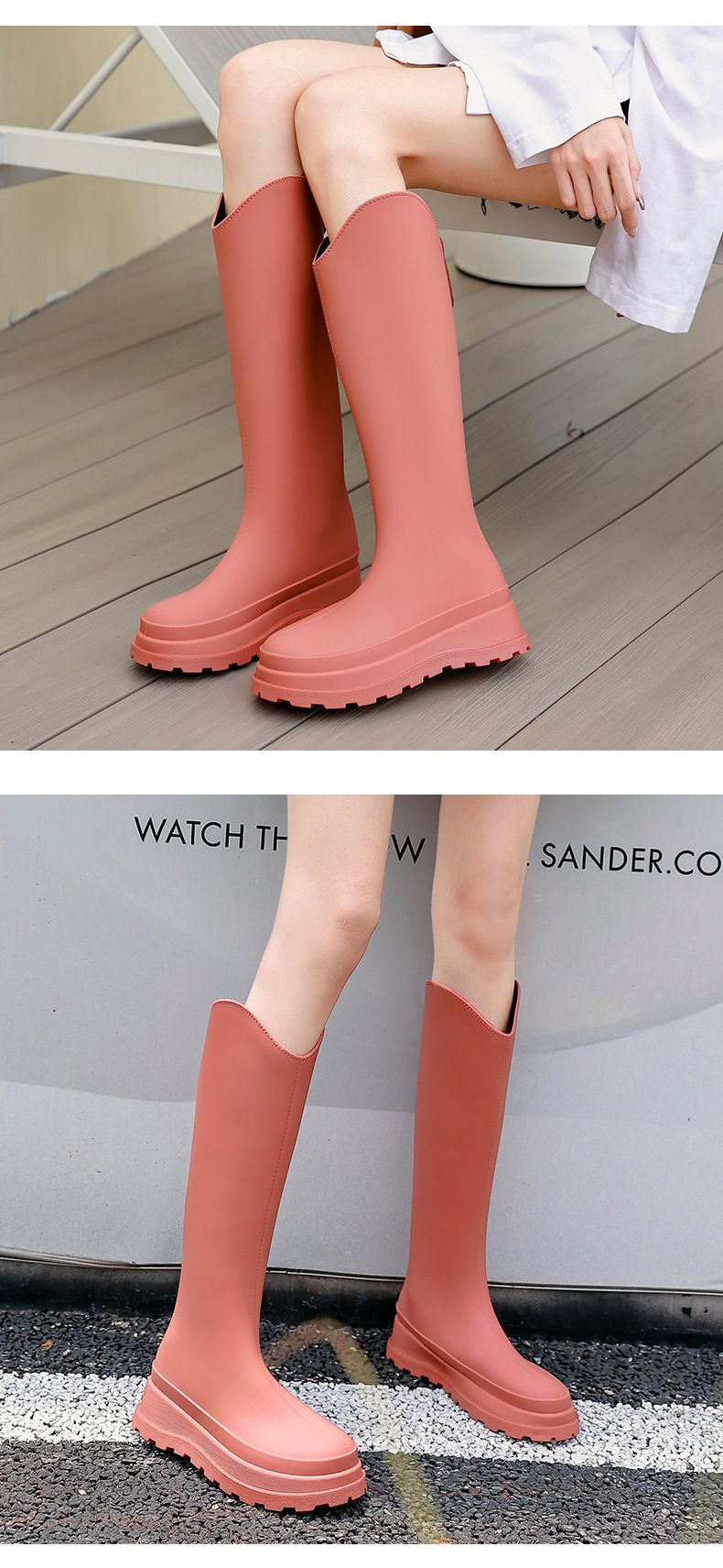 High tube rain shoes women wear thin fashion versatile non-slip waterproof rain boots wear-resistant thick-soled long tube rubber shoes_voghion.com