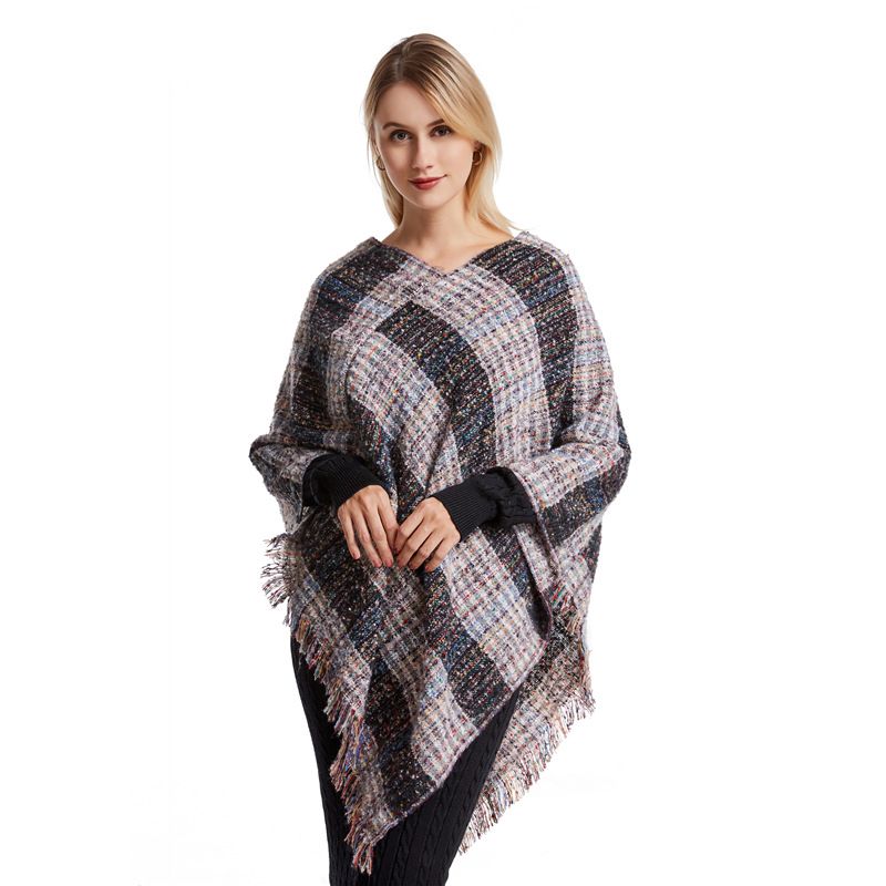 2022 Herbst/Winter Neue Koreanische Ausgabe Bunte Streifen Vielseitig Lose Gestrickte Mantel Schal Fledermaus Ärmeln Pullover für Frauen_voghion.com