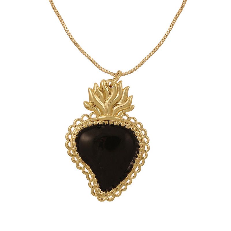 Collana con ciondolo a forma di cuore con croce a pipistrello, in lega d'argento, a strati, a forma di cuore color pesca, da donna, con catena per clavicola_voghion.com