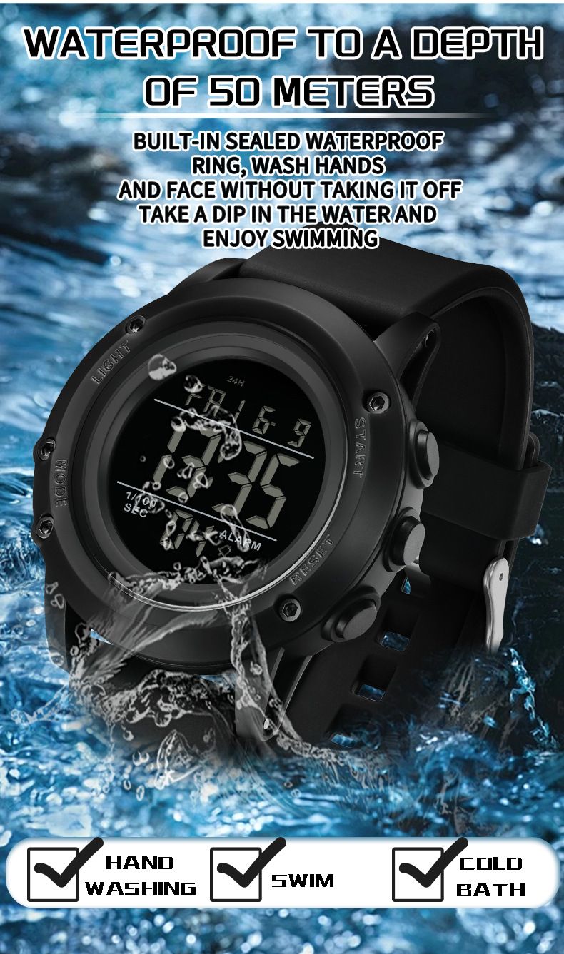 Orologio sportivo digitale con impermeabile fino a 50 m, sveglia multifunzione, cronometro, retroilluminazione a LED per uomini e donne, orologi elettronici per studenti multifunzione_voghion.com