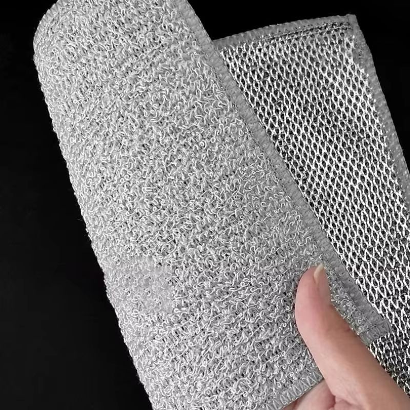 Nuovo panno in tessuto di filo d'acciaio, strofinaccio assorbente antiaderente, strofinaccio per piatti in filo d'acciaio, stracci bifacciali in velluto corallo AB_voghion.com