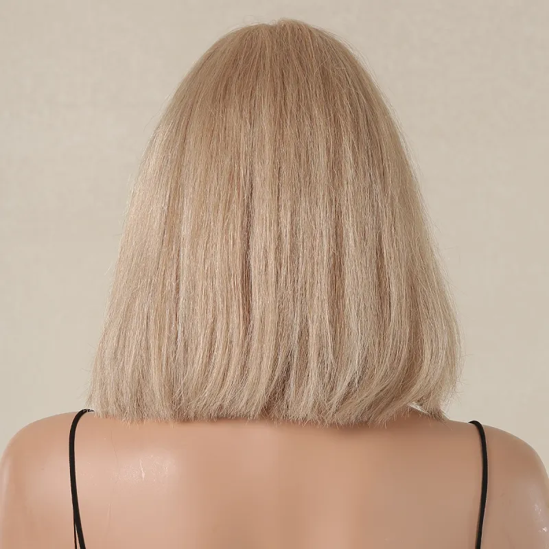 Honigblonder Bob, 100 % Remy-Menschenhaar, für Damen, kurze, natürliche, glatte Perücken, Pony, 10 Zoll, Perücke für den Alltag_voghion.com