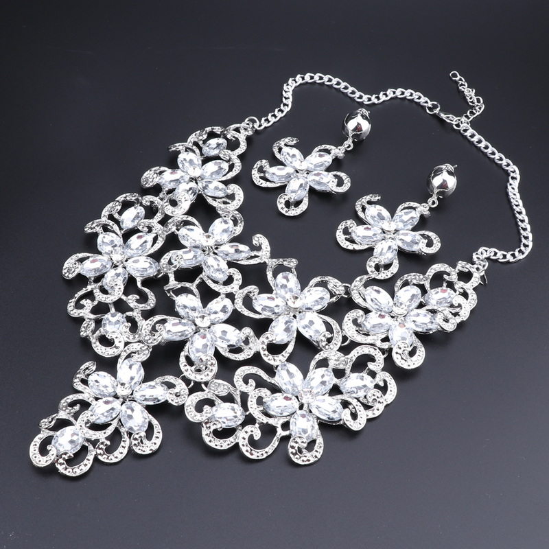 Crystal Statement bloemenketting voor dames, oorbellen, feestcadeau, sieradenset voor trouwjurk_voghion.com