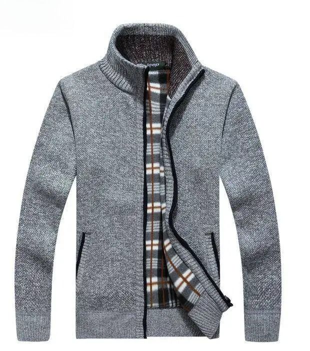 Verdickte Fleece-gefütterte Stehkragen-Strickjacke Für Herren, Herbst Und Winter, Neuer Stil, Übergröße, Einfarbige Oberbekleidung, Freizeitkleidung_voghion.com
