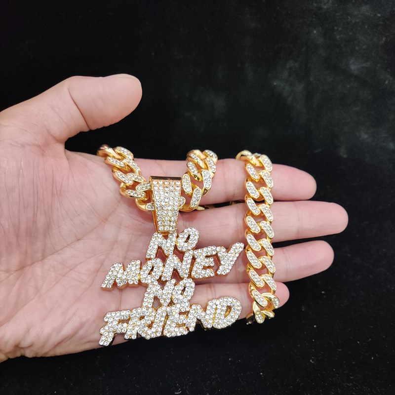 Bărbați, femei, hip hop, fără bani, fără prieteni, colier cu pandantiv cu lanț cubanez de 13 mm, coliere cu gheață hip hop, moda_voghion.com