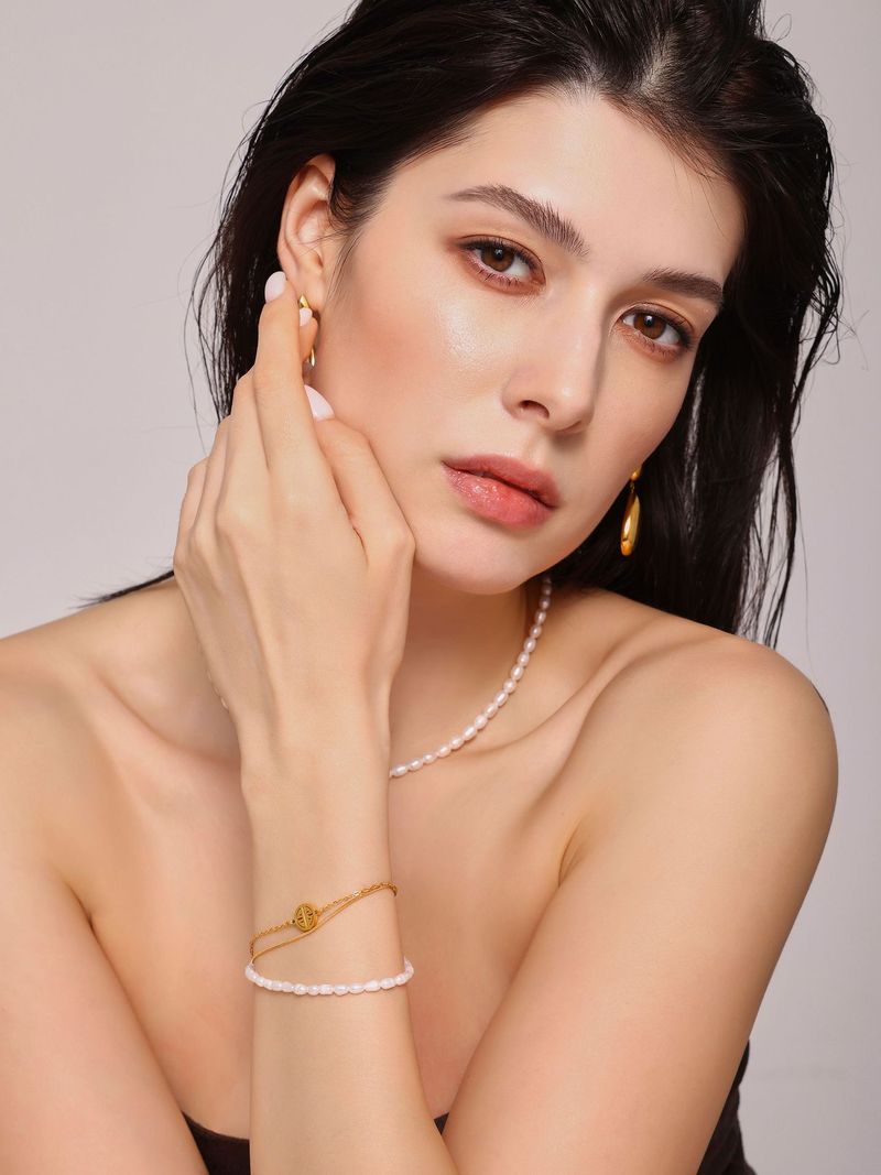 Fang Tang Ins Retro Design, Simple Three-layer Fu Brand Freshwater Pearl Bracelet, Titanium Steel Bracelet For Women_voghion.com