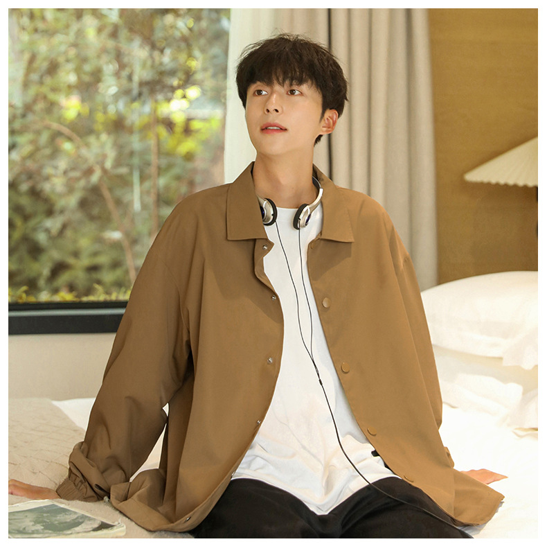 2024 New Solid Color Flip Collar Button Coat Men's Loose Fashion Brand Jacket Men's_voghion.com