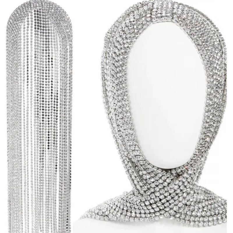 Chaîne de tête à pompon longue et brillante en strass, accessoire pour cheveux, pour soirée dansante sur la plage ou personnalité exagérée_voghion.com