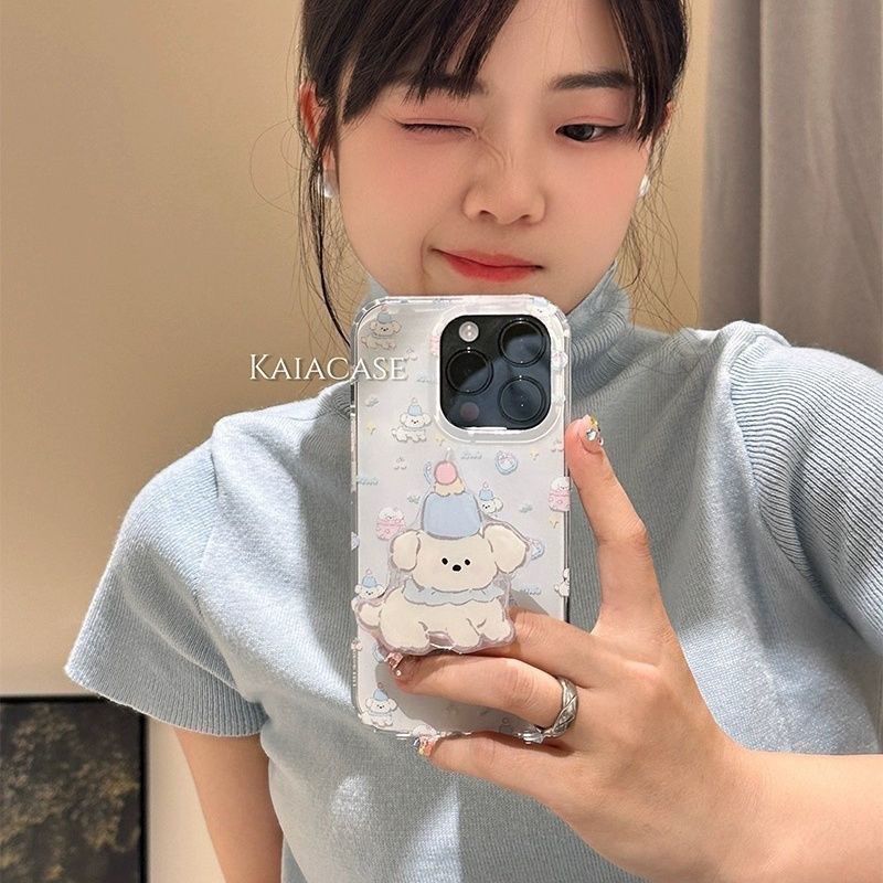 Cute Puppy Airbag Stand Foldable 2-in-1 Simple Retractable Adhesive Rotatable Multifunctional Desktop_voghion.com