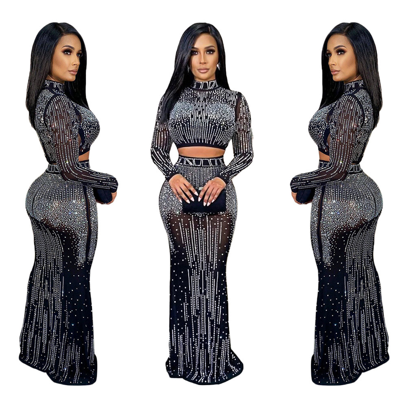 Women's Clothing Ball Gown Evening Dress Elegant Sexy Hot Diamond Skirt Suit_voghion.com