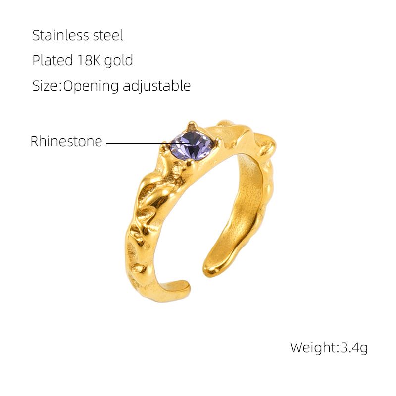 Anello aperto regolabile in acciaio al titanio con pietra di luna, personalità hip-hop, linee geometriche irregolari, per donna_voghion.com