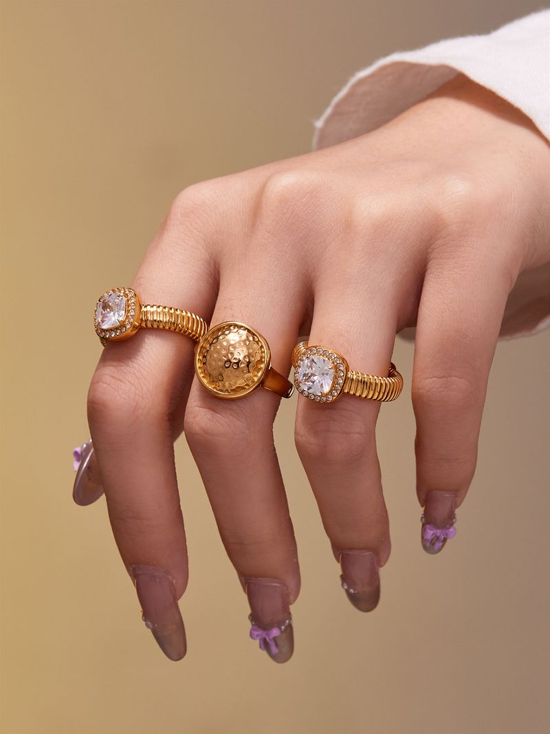 Square Sugar Stainless Steel 5A Zircon Open Ring, Fashionable And High End, Light Luxury, Versatile Finger Ring_voghion.com