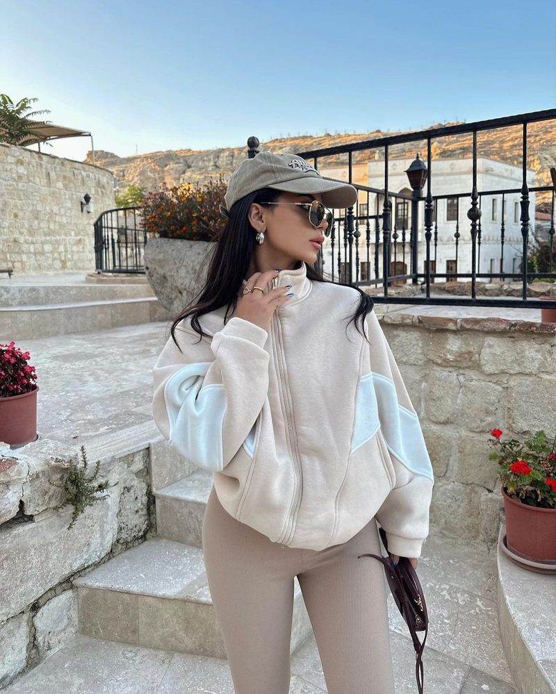 Women's Clothing Autumn and Winter Hot Style Loose Casual Versatile Top Long Sleeve Color Block Stand Collar Jacket for Women_voghion.com