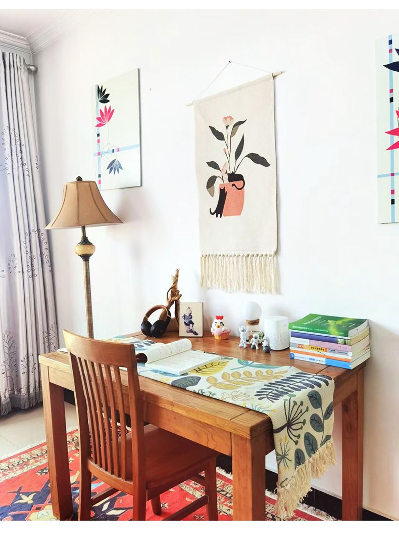 Nordischer einfacher Stil, handgewebter Wandteppich aus Polyester-Baumwolle mit Quaste, Veranda-Behang, Homestay-Dekoration, Meterkasten, Schildtuch_voghion.com