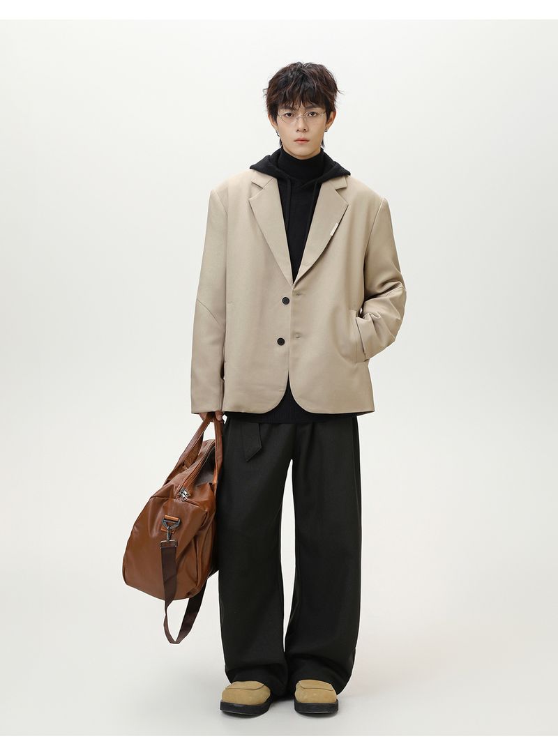 Dekonstruierte Blazerjacke – Übergroßer, unstrukturierter Anzugmantel mit asymmetrischen Einsätzen (Schwarz/Grau/Beige, entspannte Passform mit einem Knopf)_voghion.com