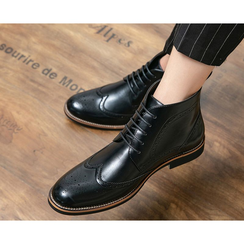 Chukka snörning för män mode ankelstövlar Casual Oxfords Skinnskor med vingspets Bekväma_voghion.com