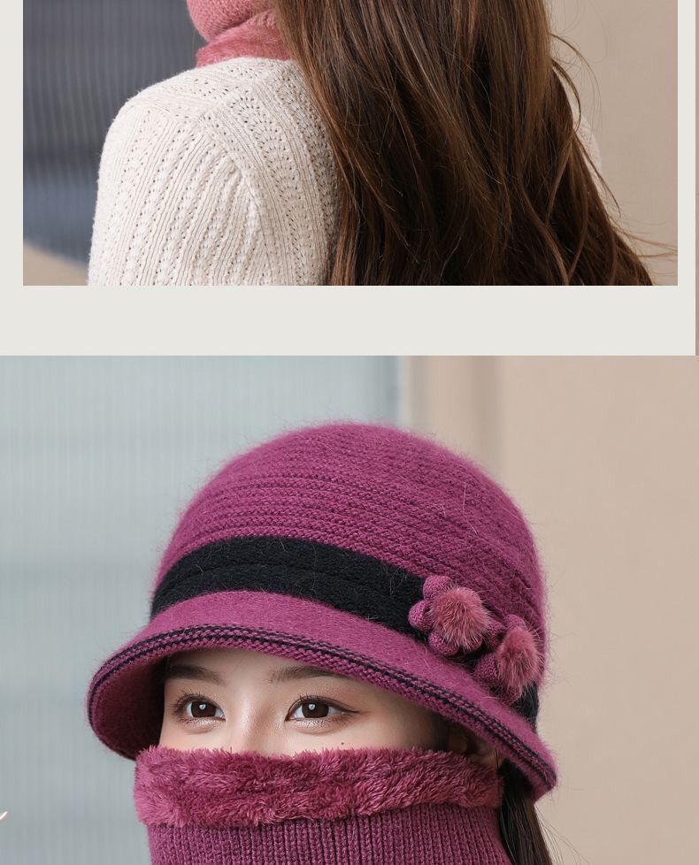 Winter Knitted For Middle-aged Elderly Women, Mom's Rabbit Fur Hat, Thickened And Fleece-lined, Grandma's Warm Wool Hat_voghion.com