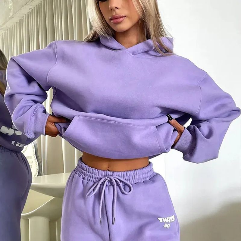 Damen Herbst und Winter neues Sweatshirt-Set, modisches sportliches LOGO Langarmpullover mit Kapuze Sweatshirt zweiteiliges Set_voghion.com