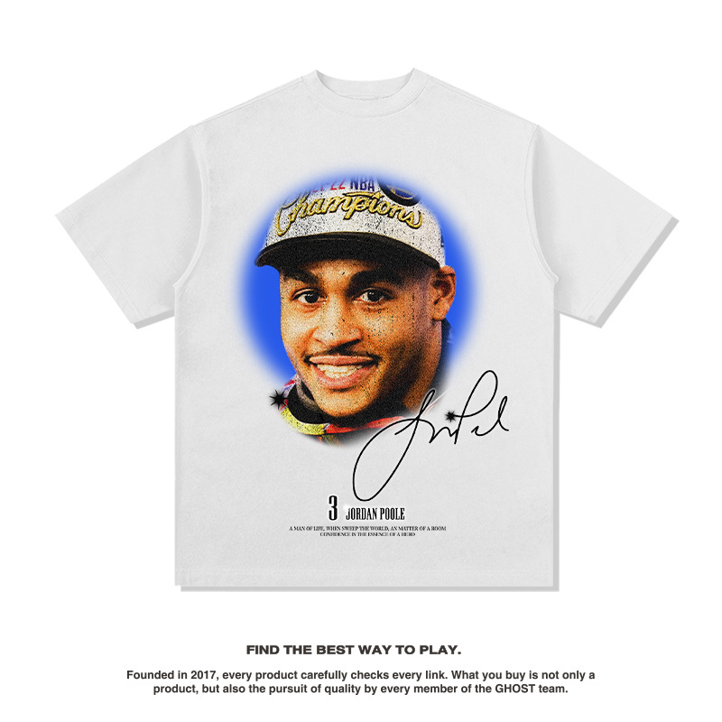 Poole Big Head Printed Amerikanische lockere Modemarke Kurzärmliges Herren-T-Shirt aus reiner Baumwolle mit kleinem Hals_voghion.com