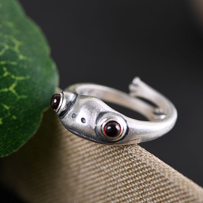 Mode Groda Padda Djur för Kvinnor Män Konstnärlig Design Retro Öppning Anpassningsbar Unisex Kvinnliga Statement Ringar Sier Färg Gåva_voghion.com