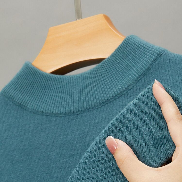 Herrenbekleidung Live-Übertragung Halbrollkragen Langarm-Strickpullover Herren Herbst und Winter Neues einfarbiges warmes Unterhemd Herren_voghion.com