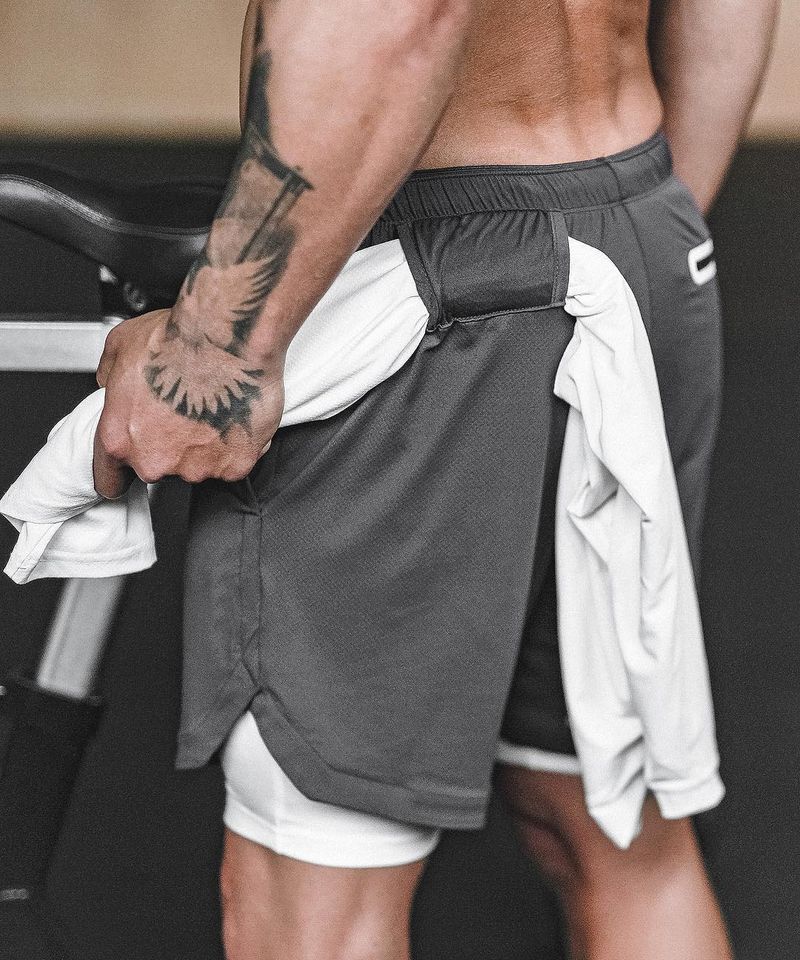 Men's Quick-Dry Training Shorts - 2-Layer Gym & Beach Hybrid With Mesh Liner (Basketball Weightlifting & Running No-Logo Design)_voghion.com