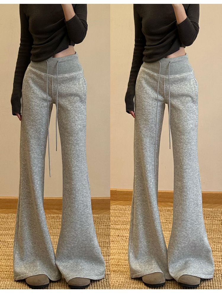 Lulu For Women 2025 Autumn New High Waist Slim Fit Draped Petite Patchwork Slightly Flared Sweatpants_voghion.com