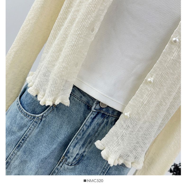 Damenbekleidung Dünnes Rundhals-Spleißen Blumen-Kurzes Langarm-Strick-Sonnenschutzhemd Sommer-Neues Slim Fit-Kleines Cardigan-Oberteil_voghion.com