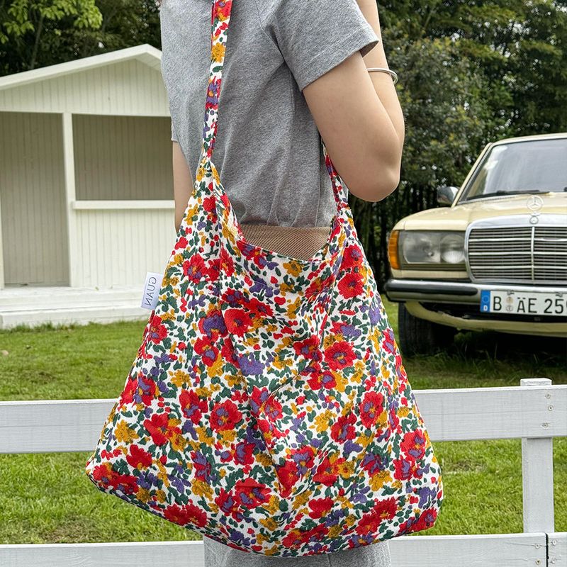 Korea Instagram Blogger Same Large Capacity Leopard Print Flower Canvas Bag, Women's Underarm Fashionable And Versatile_voghion.com