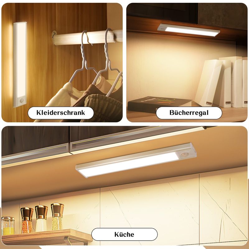 Glitzerlife Unterbauleuchte Küche LED Schrankbeleuchtung - 20CM 2 Stück Unterschrank Beleuchtung Mit Bewegungsmelder USB Wiederaufladbar Dimmbar 3 Farbtemperatur_voghion.com