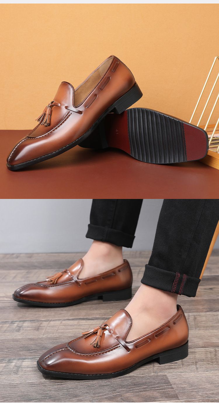 Business casual slip-on andas läderskor unga män fransar små läderskor_voghion.com