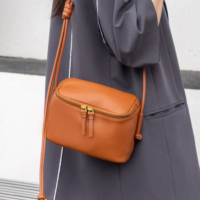 Genuine Leather For Women, Single Shoulder Crossbody Mini Lunch Box Simple Soft Cowhide Phone Bag, Travel Bag_voghion.com