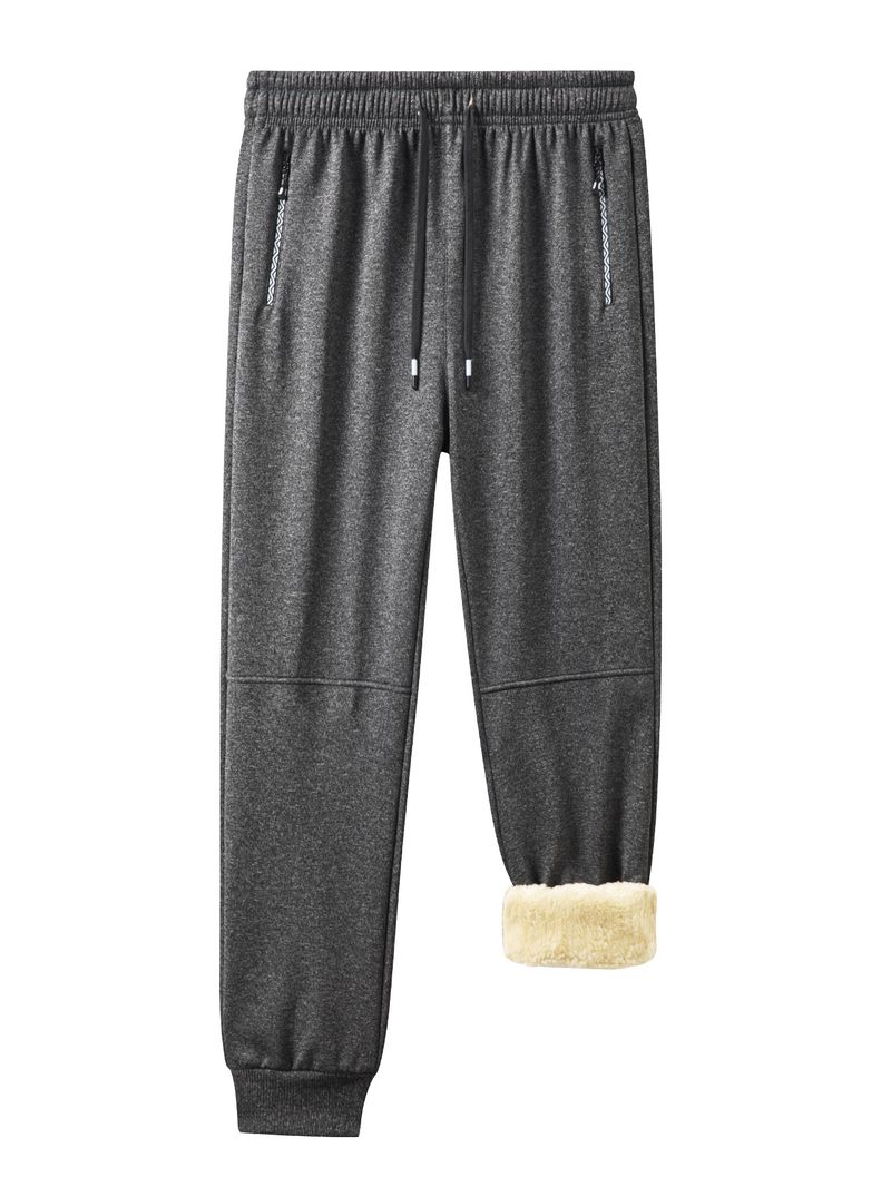 Men's Fleece-Lined Jogger Pants Winter Warm Loose Fit Elastic Waist Casual Sweatpants For Men_voghion.com