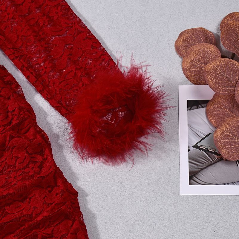 Robe moulante sensuelle en dentelle et plumes pour femme – Design ajouré séduisant (S-XL)_voghion.com
