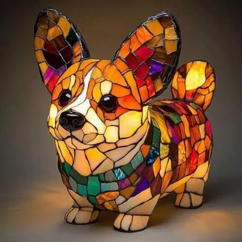 New Dog Series Resin Ornaments LED Night Light Art Animal Statue Creative Home Desktop Decoration_voghion.com