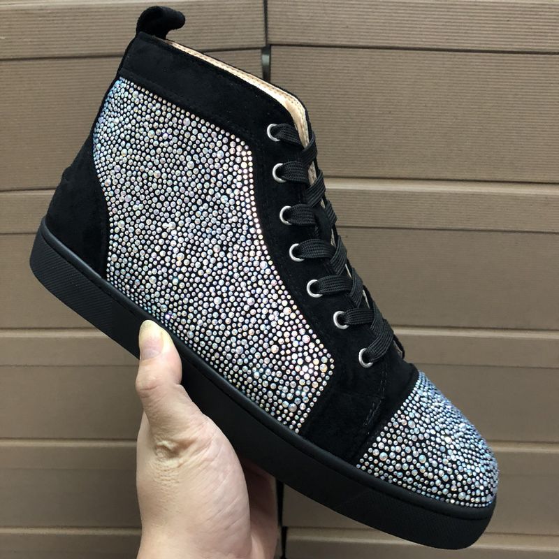 Chaussures tendance automne-hiver à semelles rouges CL pour hommes, baskets montantes en cuir véritable cloutées à strass pour femmes, style décontracté_voghion.com