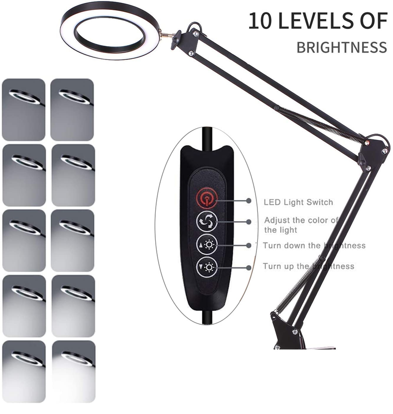 USB 5X Lupe Schreibtischlampe Lupe 64 LED Leselampe 3 Farben Dimmen für Schweißen/Schönheit_voghion.com