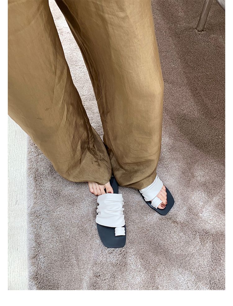 Women's Shoes Niche Design Slippers For Women To Wear As Outerwear Summer Pleated Pile Beach Flat Toe Sandals_voghion.com
